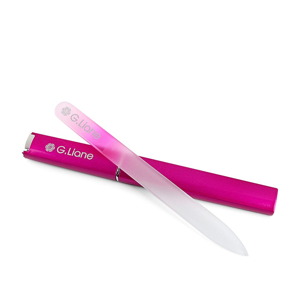 Crystal Glass Nail File - G.Liane Professional Double Sided Etched Glass Nail Files With Case For Shaping The Natural Nails And Artificial Nail Manicure Pedicure Nail Care Gift Set 140mm(Rainbow Pink)