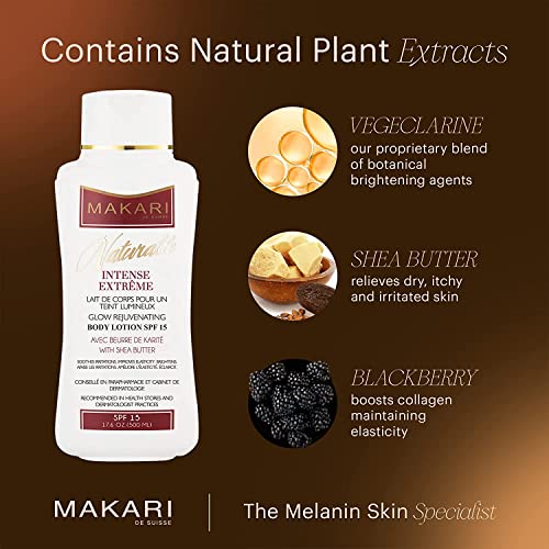 Makari Naturalle Intense Extreme Body Lotion SPF15 (17.6 oz) | Toning Body Lotion for Dry to Normal Skin Types | Brightens Complexion and Helps Fade Marks | Soothes and Conditions with Shea Butter