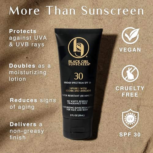 BLACK GIRL SUNSCREEN - Face & Body Moisturizing Sunscreen Lotion SPF 30, No White-Residue for Melanin Rich Skin (2 Fl. Oz.)
