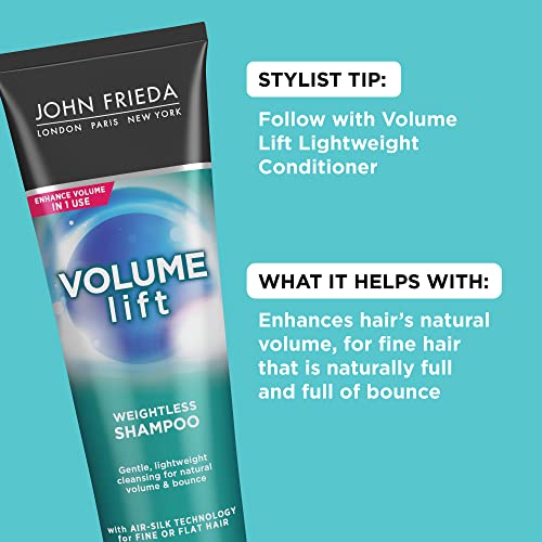 John Frieda Volume Lift Weightless Shampoo, Lightweight Volumizing Shampoo with Air-Silk Technology for Fine or Flat Hair, Adds Natural Fullness, Safe for Color-Treated Hair, 8.45 Oz