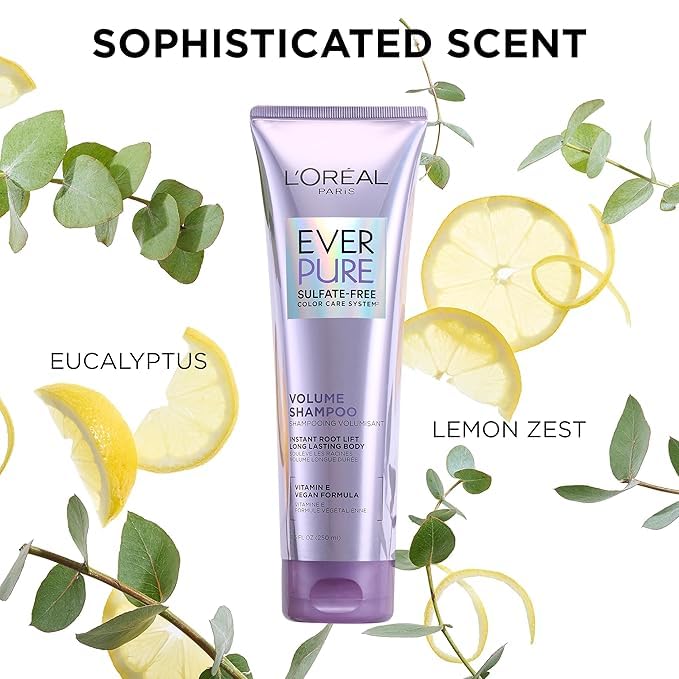 L'Oreal Paris EverPure Volume Sulfate Free Shampoo for Color-Treated Hair, Volume + Shine for Fine, Flat Hair, with Lotus Flower, 2 Count (8.5 Fl; Oz each) (Packaging May Vary)