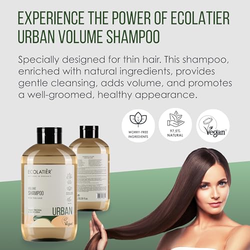 Volumizing Shampoo for Women - Organic Aloe Vera & Plant Protein, 97.8% Natural Ingredients, Hair Growth & Thickening for Fine Hair Volume Shampoo, 20.3 Fl Oz - ECOLATIER