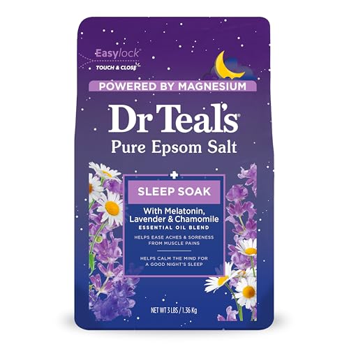 Dr Teal's Epsom Magnesium Salt Soak, Sleep Blend with Melatonin, Lavender & Chamomile Essential Oils, 3 lbs