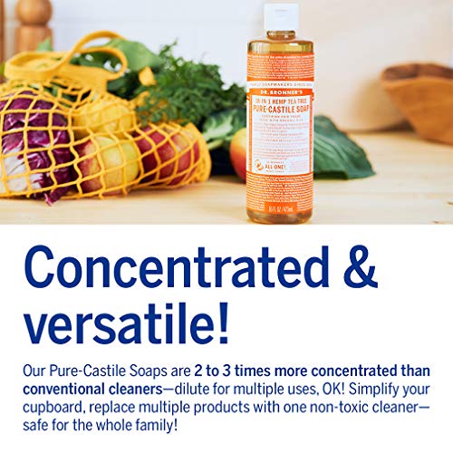 Dr. Bronner’s - Pure-Castile Liquid Soap (Tea Tree, 16 ounce) - Made with Organic Oils, 18-in-1 Uses: Acne-Prone Skin, Dandruff, Laundry, Pets and Dishes, Concentrated, Vegan, Non-GMO