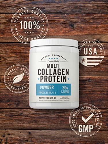 Carlyle Multi Collagen Protein Powder for Women and Men | 9 Oz | Type I, II, III, V, X | Premium Complex Supplement | Unflavored | Non-GMO and Gluten Free | by Herbage Farmstead
