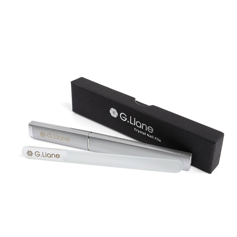Crystal Glass Nail File - G.Liane Professional Double Sided Etched Glass Nail Files With Case For Shaping The Natural Nails And Artificial Nails Manicure Pedicure Nail Care Gift Set (Clear Round)