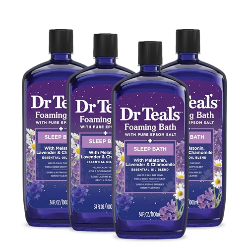 Dr Teal's Foaming Bath with Pure Epsom Salt, Sleep Blend with Melatonin, Lavender & Chamomile Essential Oils, 34 fl oz (Pack of 4)