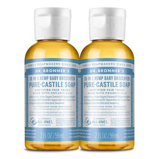 Dr. Bronner's - Pure-Castile Liquid Soap (Baby Unscented, 2 ounce, 2-Pack) - Made with Organic Oils, 18-in-1 Uses: Face, Body, Hair, Laundry, Pets and Dishes, Concentrated, Vegan, Non-GMO