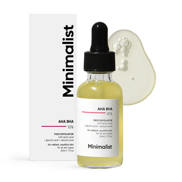 Minimalist 10% AHA (Lactic Acid & Glycolic Acid) BHA (Salicylic Acid) Exfoliating Serum | Mildly Exfoliates without Drying for Radiant, Youthful Skin | For Women & Men | 1 Fl Oz / 30 ml