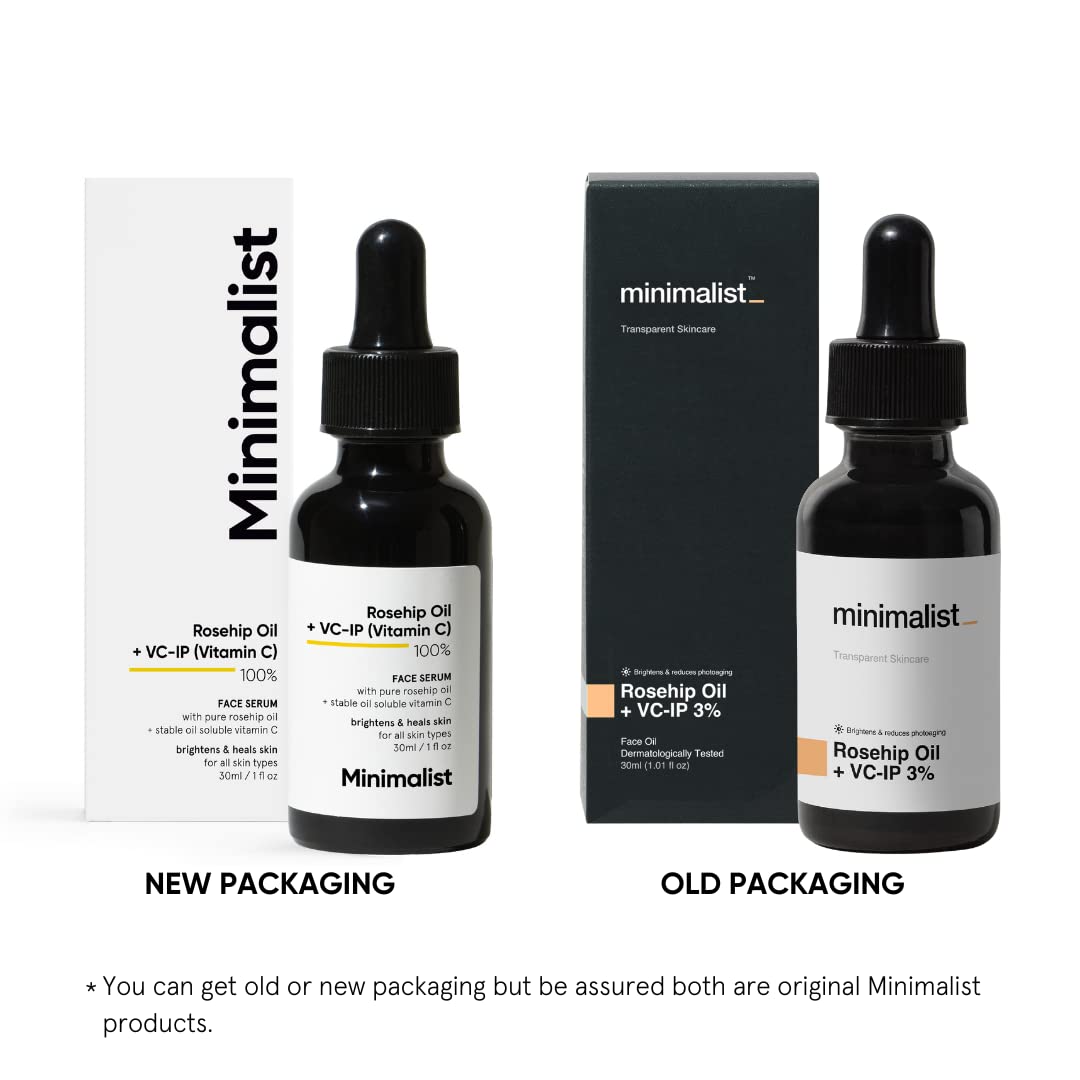 Minimalist Rosehip Oil with Vitamin C for Anti Aging & Glowing Skin | Fades Acne Marks & Scars & Reduces Photoaging | Pure & Cold Pressed | For Women & Men | 1 Fl Oz / 30 ml