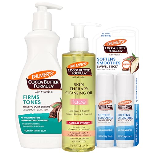 Nina Pool’s Top Palmer’s Picks (Set of 3): Skin Firming Cocoa Butter Body Lotion (13.5 oz), Skin Therapy Cleansing Facial Oil (6.5 fl. oz) & Moisturizing Swivel Lip Balm Stick (2 x 0.5 oz)
