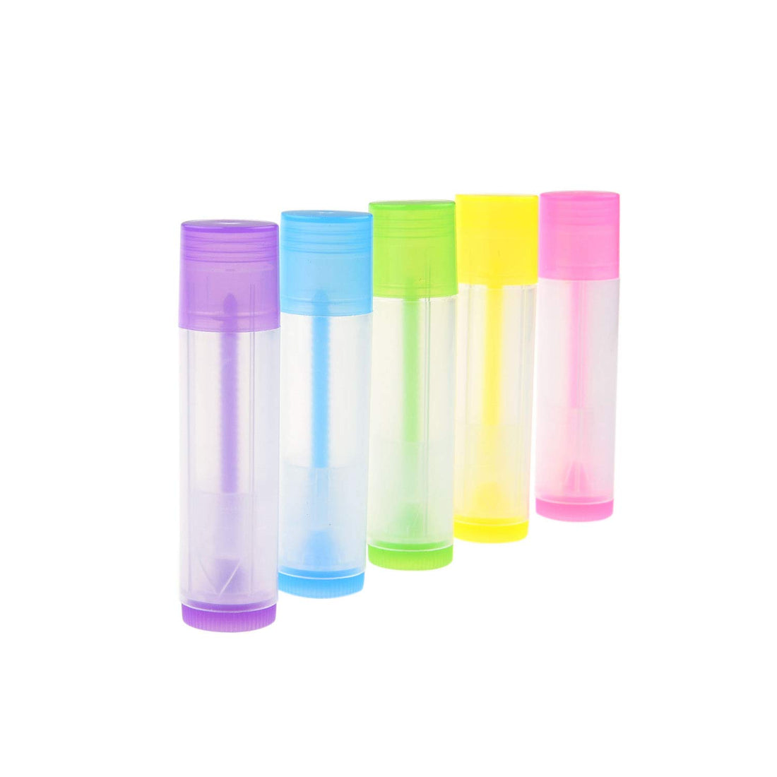 Lip Balm Container Tubes - 50-Pack (10x5 colors) - DIY - 3/16 Oz (5.5 ml) - Including 50 Writeable (10x5 colors) & 50 Printed Lip Balm Stickers - Twist Mechanism and a Cap - Empty - Make Lip Balm