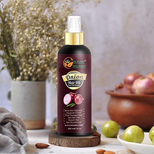 Herbs Botanica Red Onion Hair Oil Onion Seed Oil for Hair Care Healthy Essentials Vitamins Onion Oil, Jojoba, Argan, Tea Tree, Sandalwood, Rose Oils 6.76 fl oz / 200 ml