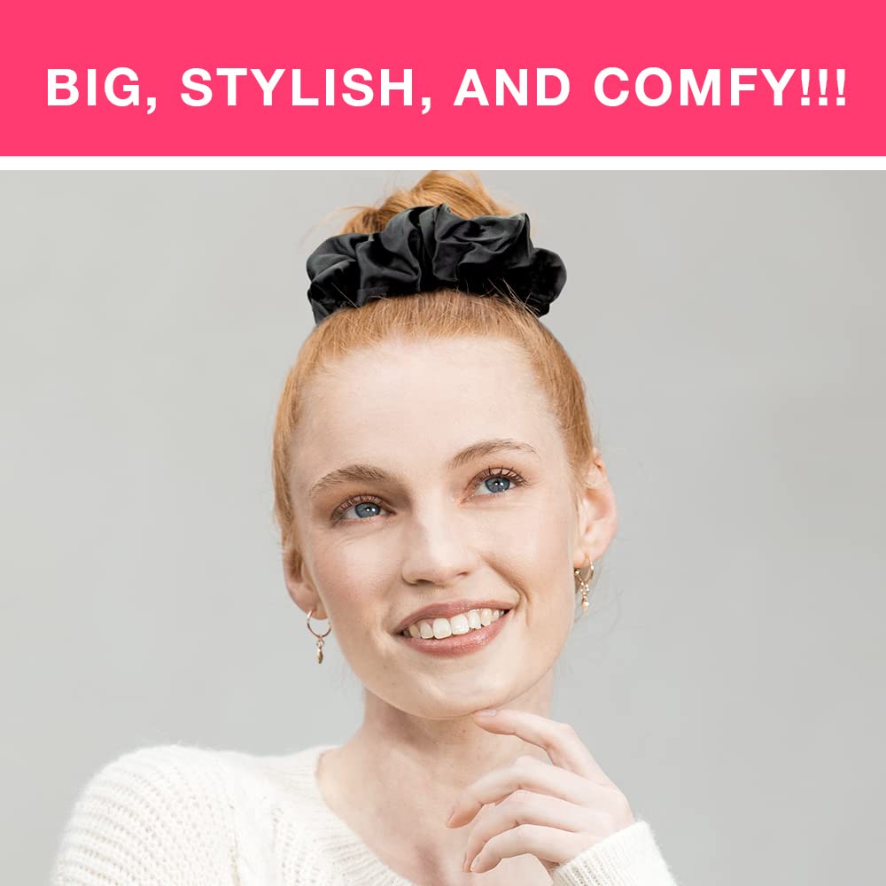 Scunci Jumbo Black Satin Scrunchie, Black