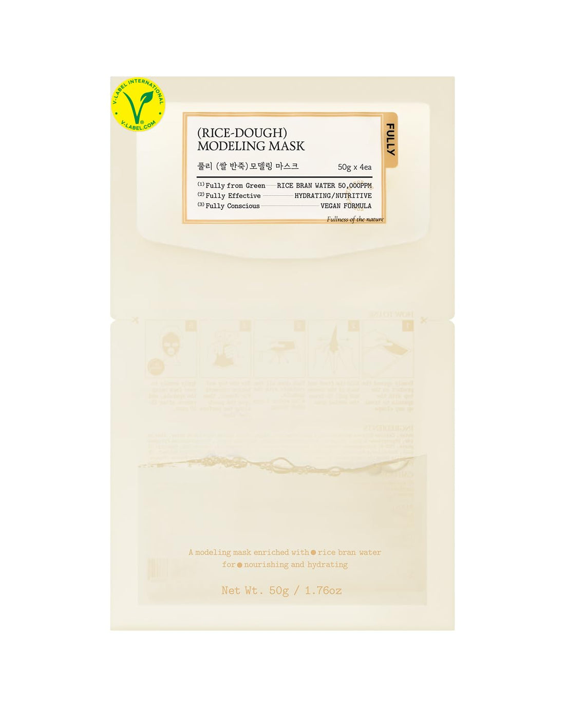 FULLY Rice Dough Facial Modeling Mask, Instant Hydration Boost, Radiance Boost, Skin Moisture Barrier, Nourishing, Vegan Hyaluronic Acid, Rice Bran Water, Aloe Extract 1.76oz x 4ea
