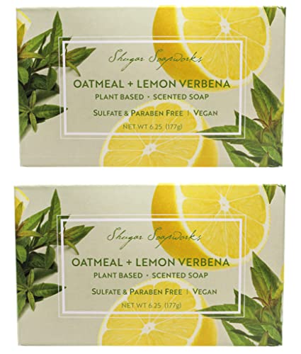 Shugar Soapworks Oatmeal & Lemon Verbena Soap 6.25 Oz - Plant Based, Vegan, Natural, Pure, No Dyes, Sulfate & Paraben Free (2 Pack)