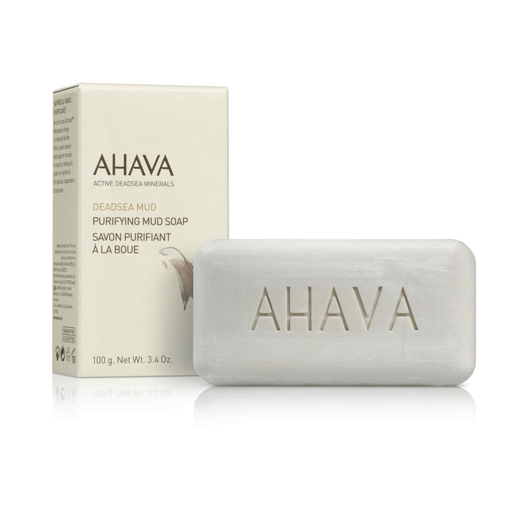 AHAVA Purifying Dead Sea Mud Soap - Face & Body Cleansing Bar to Purify the Skin, Enriched with Exclusive Mineral Blend of Dead Sea Osmoter and Dead Sea Mud, 3.4 Oz, (Packaging May Vary)