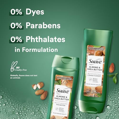 Suave Shampoo and Conditioner Set, Almond & Shea Butter - Moisturizing Shampoo & Conditioner, Dry Hair Treatment, Scented, 12.6 Oz Ea (2 Piece Set)