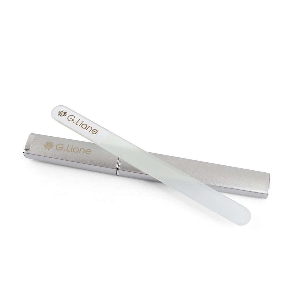 Crystal Glass Nail File - G.Liane Professional Double Sided Etched Glass Nail Files With Case For Shaping The Natural Nails And Artificial Nails Manicure Pedicure Nail Care Gift Set (Clear Round)