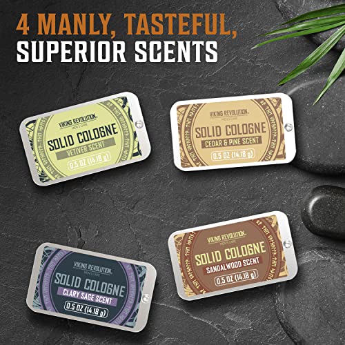 Viking Revolution 4 Pack Mens Solid Colognes 0.5 Oz - Men Solid Perfume with Cedar Wood, Clary Sage, Vetiver, Sandalwood Cologne for Mens - Travel Cologne Wax Gifts for Men