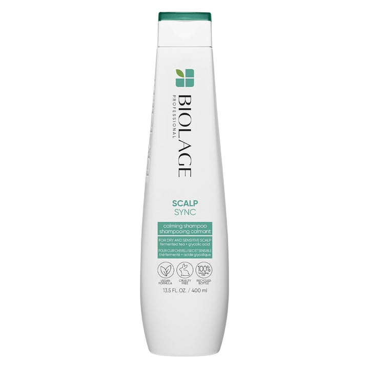 Biolage Scalp Sync Calming Shampoo - Gently Cleanses Dry & Sensitive Scalps, Hydrates & Soothes, Fermented Tea Blend & Glycolic Acid, Vegan & Paraben-Free, 13.5 Fl Oz, Packaging May Vary