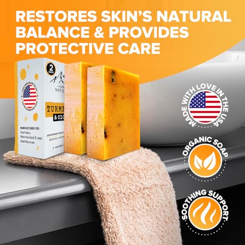 Organic Turmeric Soap for Dark Spots & Acne with Clove Bud (2 Packs) – Face & Body Bar – Rich, Creamy Lather for Natural Skin Glow Aromatherapy