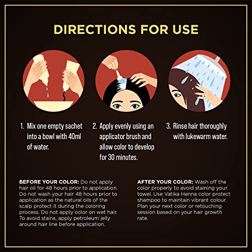 Dabur Henna Hair Color - Zero Ammonia Henna for 100% Grey Coverage, Strong and Shiny Hair, 6 Sachets X 10g (Rich Black)