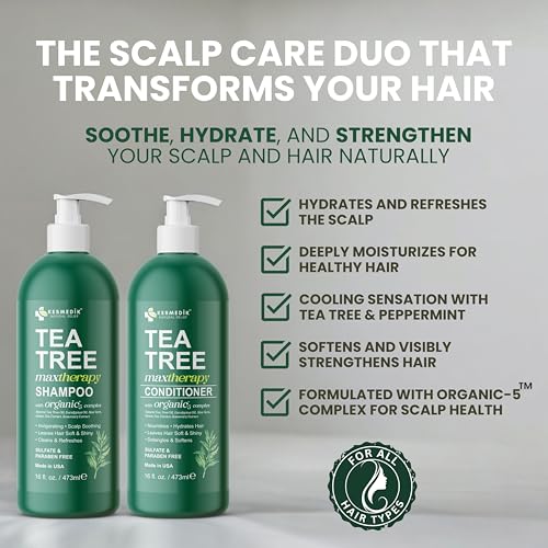 KESMEDIK Tea Tree Shampoo and Conditioner Set, Refreshes & Soothes Dry, Itchy Scalp, Deep Cleanses Dandruff & Buildup, Reduces Hair Loss, Tea Tree Oil Shampoo MaxTherapy, 16 fl oz Each