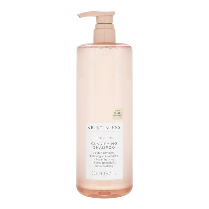 Kristin Ess Deep Clean Clarifying Shampoo - Removes Build Up, Dirt, & Hard Water for Oily Hair, Purifying, Cleansing, Volumizing - Product for Thick, Curly + Color Treated Hair - 1 Liter with Pump