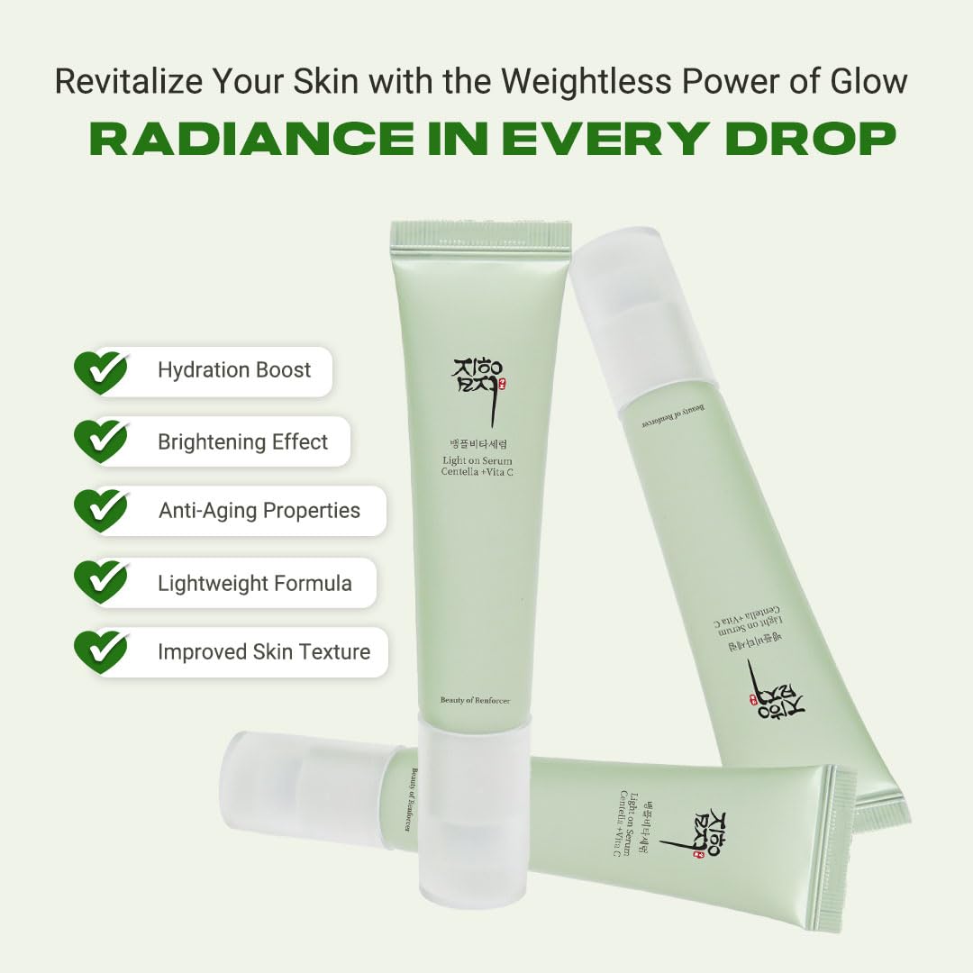 Beauty of Renforcer Light On Serum Centella Vitamin C Serum - Dark Spot Corrector for Fine Lines, Pigmentation, and Hydration – Korean Skin Care Moisturizer for Men and Women, 30ml (1 fl. oz)