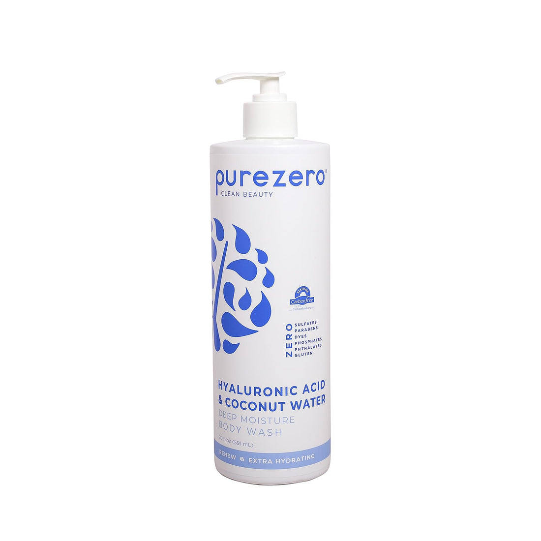 Purezero Hyaluronic Body Wash Deep Moisture - 24hr Lotion Soft Skin Hydration - Moisturizing Skin Cleanser + Coconut Water - No Sulfates, Parabens, Dyes 20 oz