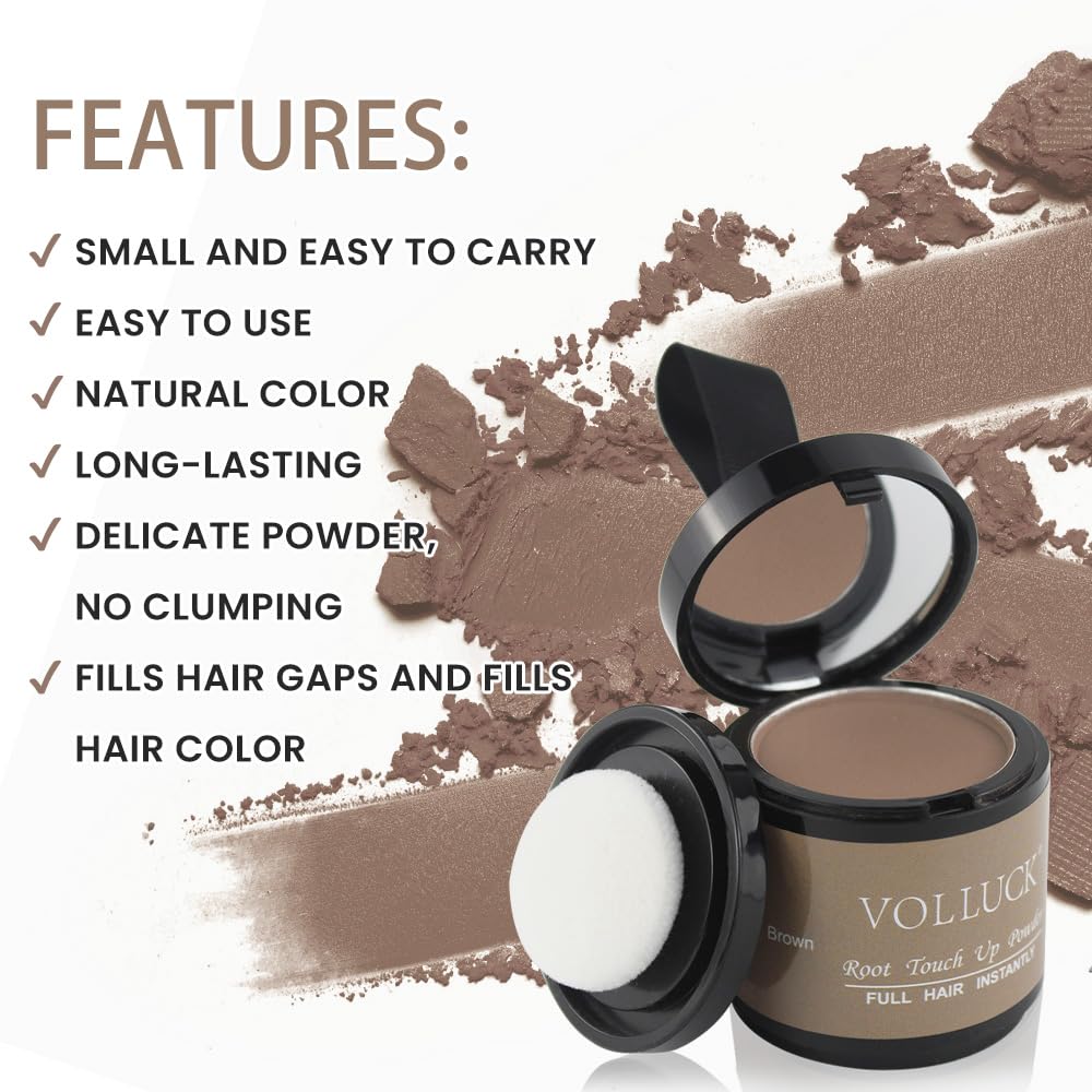 VOLLUCK Root Touch up Powder, Instant Hairline Powder for Thinning Areas and Gray Hair Coverage, Natural and Non-greasy Root Cover up for Women and Men (Light Brown, 0.35 Ounce)