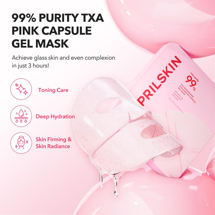 APRILSKIN TXA Pink Capsule Gel Mask | Overnight Face Mask for Glass Glow Skin I 99% High-Purity Tranexamic Acid 3 for uneven skin tone I Elasticity, Hydrating and Firming I Korean Skincare I 30g x 4ea