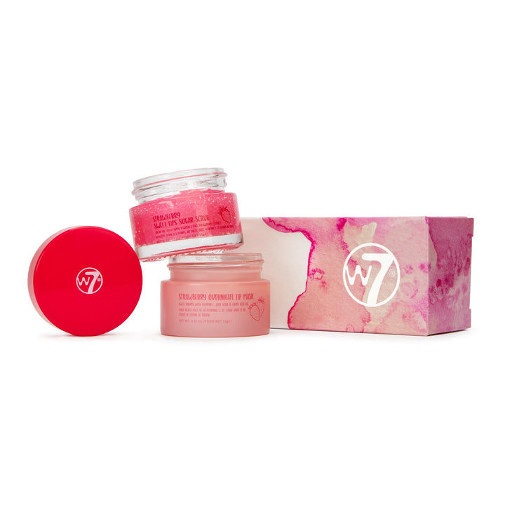 W7 Sweet Dreams Lip Scrub & Overnight Lip Mask Duo - 2 Piece Gift Set - Strawberry Flavour - Exfoliate, Condition, Soothe & Hydrate
