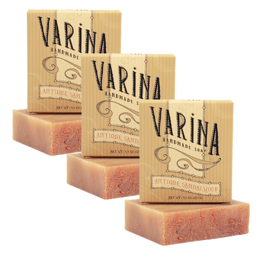 Varina Natural Antique Sandalwood Bar Soap - Gentle Cleansing for Sensitive Skin, Floral - 3 Pack