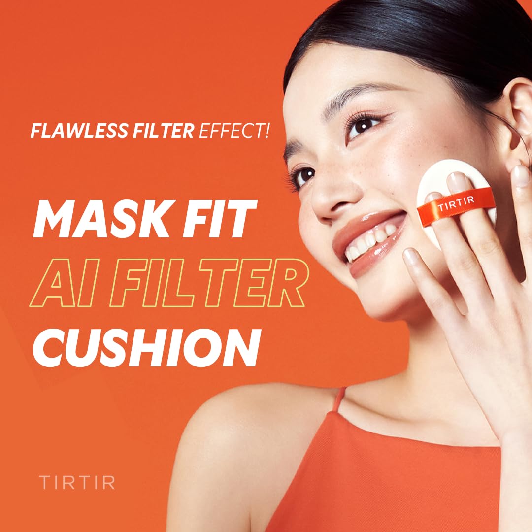 TIRTIR Mask Fit Ai Filter Cushion Foundation | AI-Like Semi-Matte Finish - Up to 72-Hour Medium to Full Coverage Korean BB Cushion Make up Beauty, #21N Ivory, 0.63 Fl Oz