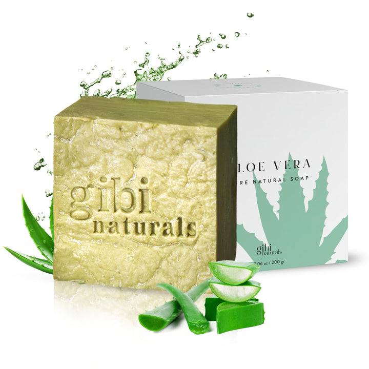 GIBI Aloe Vera Soap Bar - 7.06 Oz Moisturizing Aloe Vera Soap for Face & Body - Cleanses, Hydrates & Soothes Skin - Pure Natural Aloe Vera Bar Soap for All Skin Types
