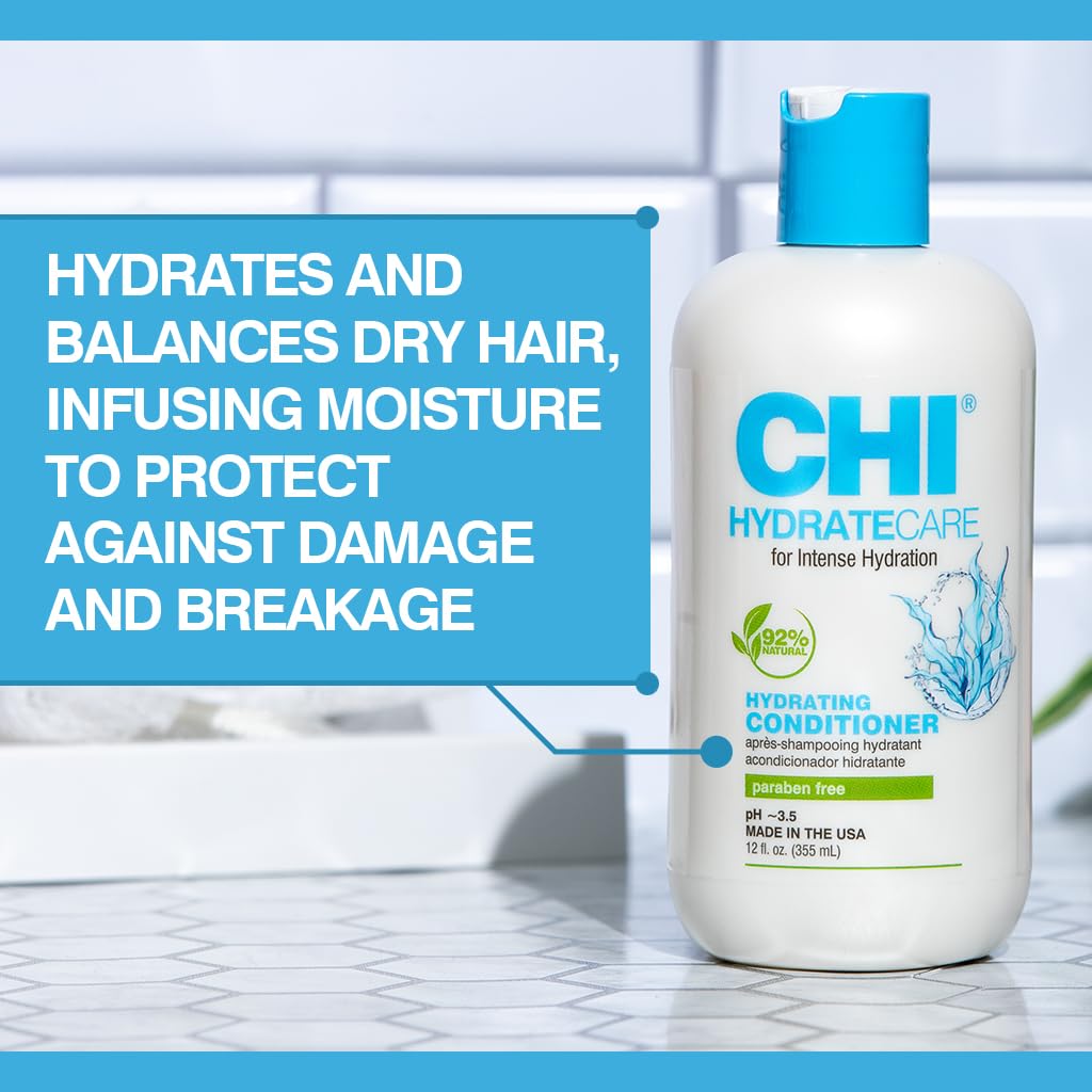 CHI HydrateCare Hydrating Conditioner, Balances Hair Moisture and Protects Against Damage and Hair Breakage, Sulfate, Paraben, & Cruelty-Free, 12 Oz