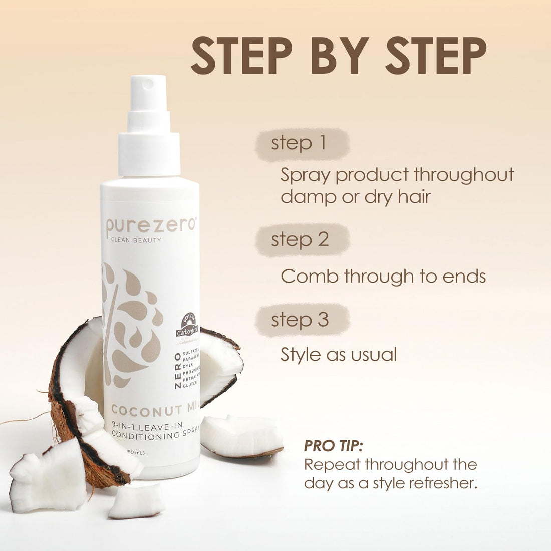 Purezero 9-in-1 Leave-In Conditioner Spray 6 oz – Multi-Action Hair Treatment for Moisture, Detangling, Frizz Control, Heat Protection, and Shine