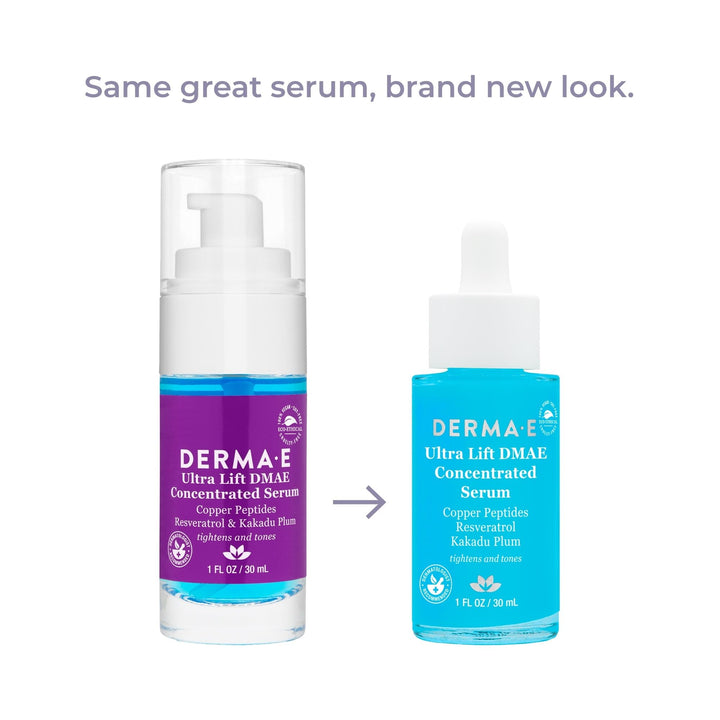 DERMA E Ultra Lift DMAE Concentrated Serum – All Natural Skin Firming & Hydrating Serum with Copper Peptides and Resveratrol – Concentrated Facial Skin Care, 1oz