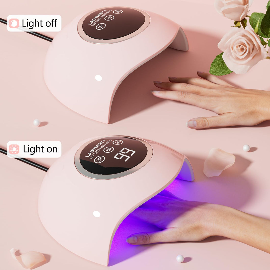 LadyMisty 72W UV LED Nail Lamp Light Dryer for Nails Gel Polish with 18 Beads 3 Timer Setting & LCD Touch Display Screen, Auto Sensor, Professional Nails, Pink
