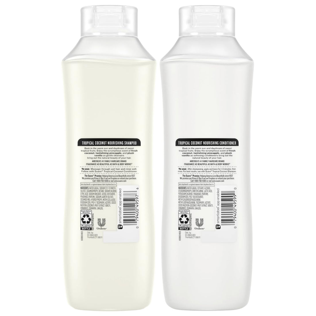 Suave Shampoo & Conditioner Set, Tropical Coconut – Everyday Nourishing Formulas with Coconut Extract & Vitamin E, 22.5 Oz Ea (2 Piece Set)