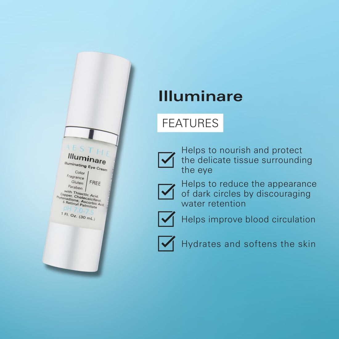 Aesthe Illuminare Illuminating Eye Cream - Color-Free, Fragrance-Free, Gluten-Free Skincare for Eyes with Thioctic Acid, Copper & More - For Puffiness & Dark Circles - Tighten & Smooth - 1 fl oz