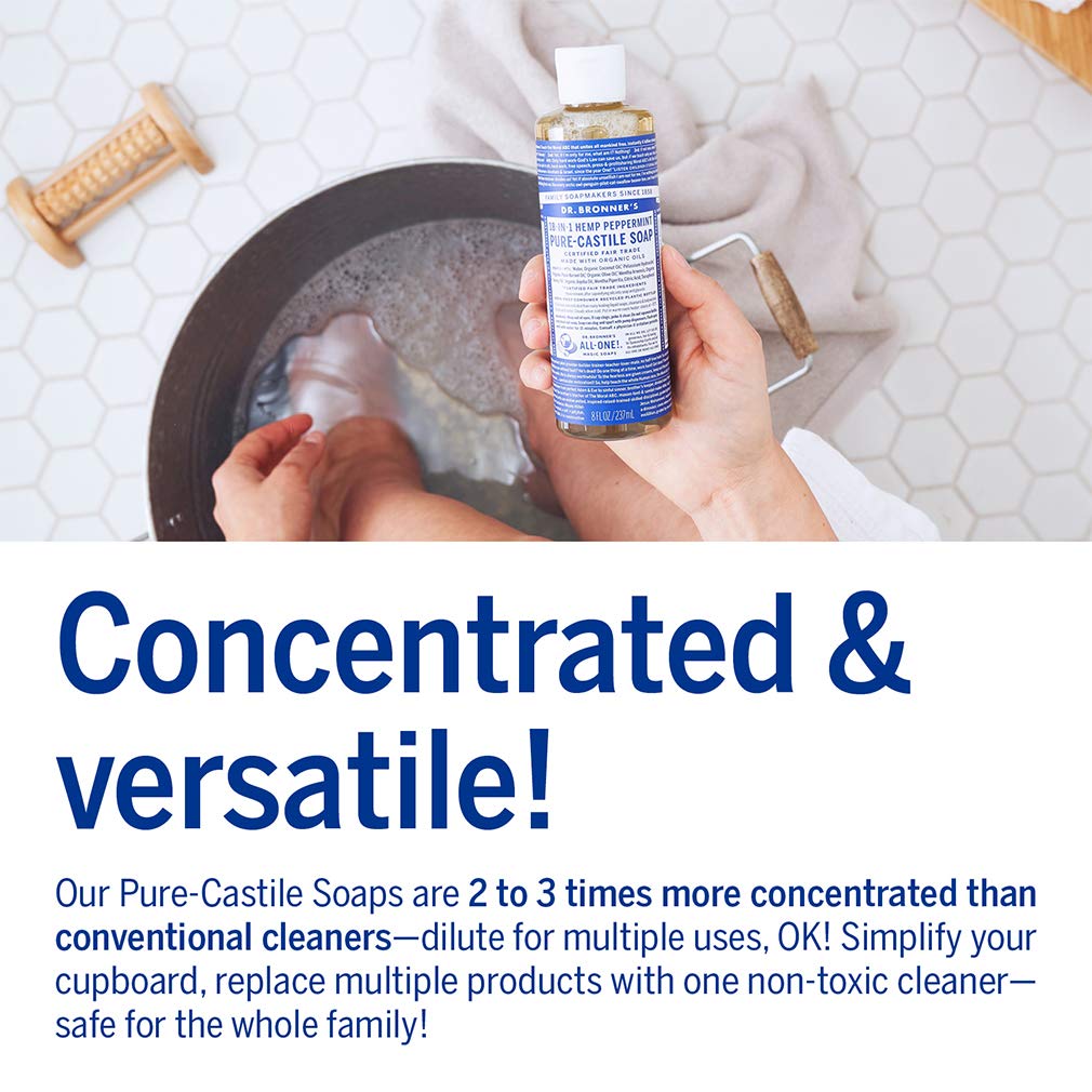 Dr. Bronner's - Pure-Castile Liquid Soap (Peppermint, 4 ounce) - Made with Organic Oils, 18-in-1 Uses: Face, Body, Hair, Laundry, Pets and Dishes, Concentrated, Vegan, Non-GMO