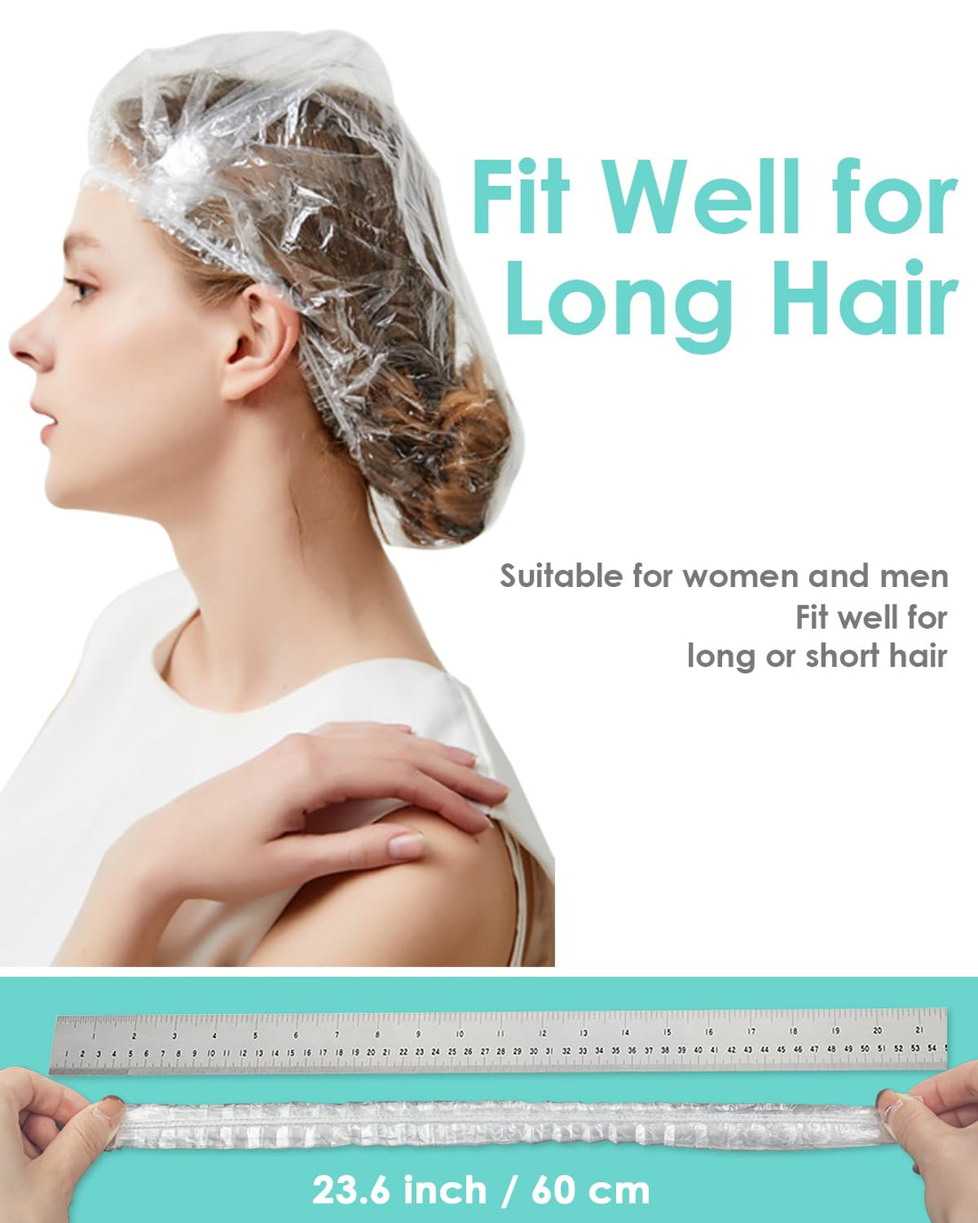 Auban 80 PCS Shower Cap Disposable Extra Large,Bath Caps Clear Waterproof Plastic Elastic Hair Bath Cap Hotel Travel Essentials Accessories Deep Conditioning Hair Care(23.6)