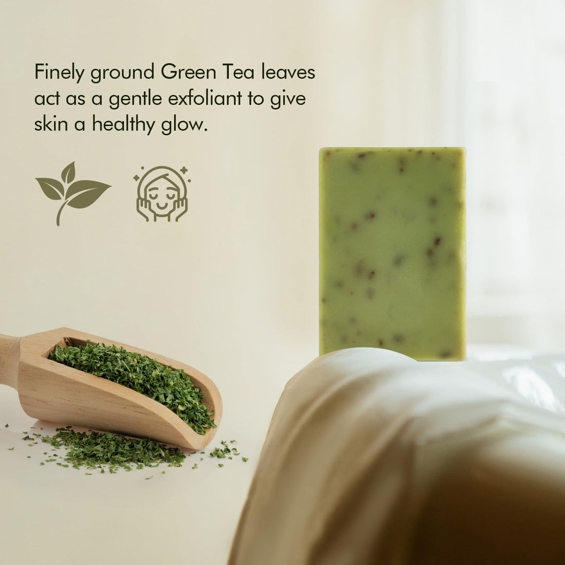 PALFICAB Green Tea Soap Bar, Natural Bath Soap with Tea Leaves, Coconut Oil, Shea Butter, Homemade - Vegan Bar Soap with Cold Pressed For Face and Body, Help Moisturizing Soften Dry Skin, 2 Bars