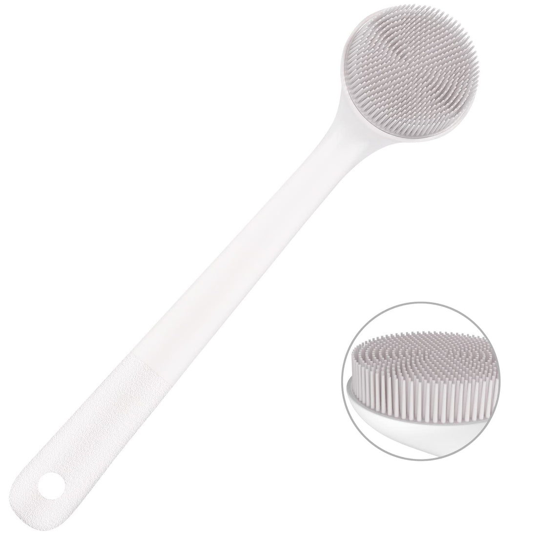 Silicone Back Scrubber for Shower, Back Washer Brush Long Handle with Soft Bristles, Bath Body Shower Exfoliator Brush for Men and Women, BPA Free, Non-Slip (Grey)
