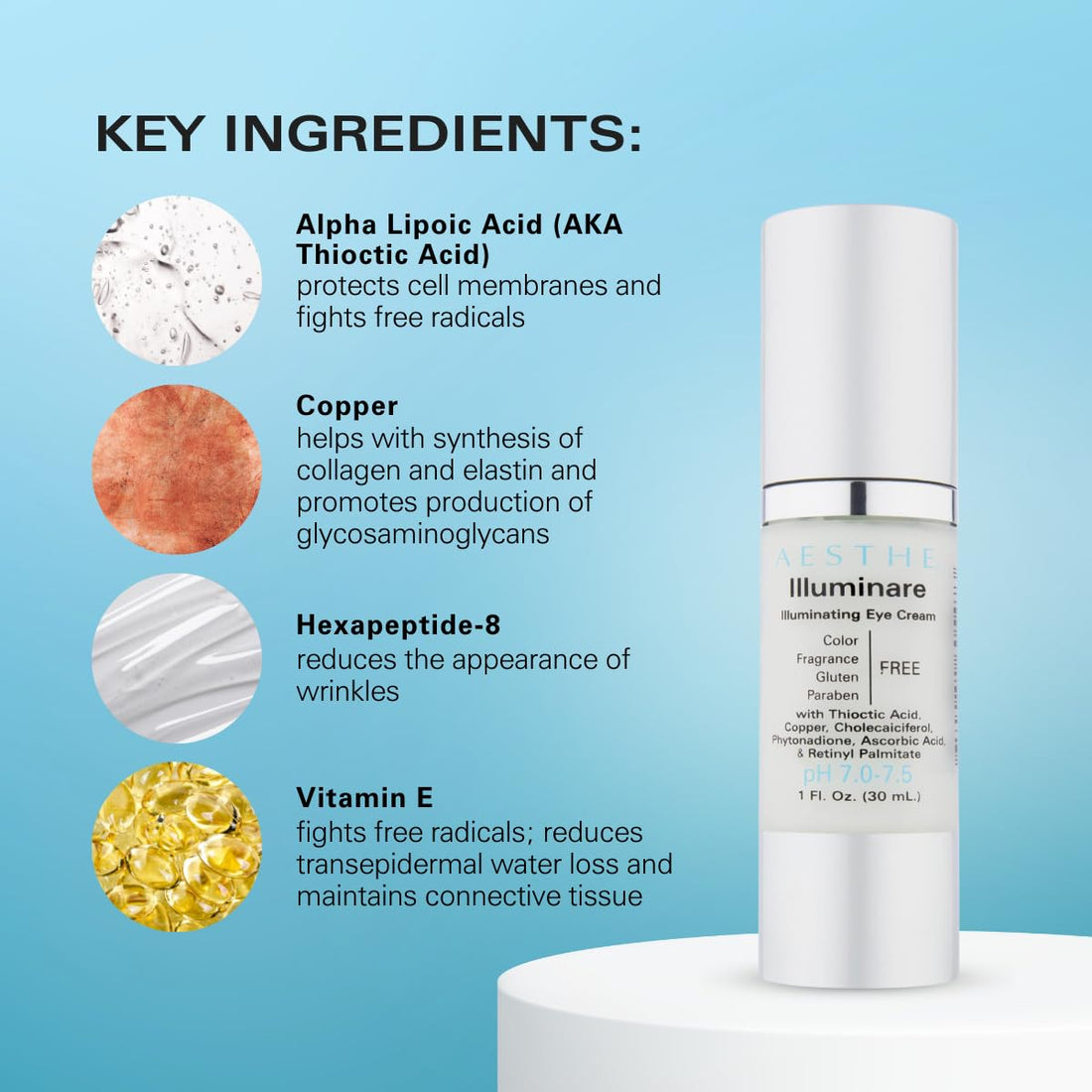 Aesthe Illuminare Illuminating Eye Cream - Color-Free, Fragrance-Free, Gluten-Free Skincare for Eyes with Thioctic Acid, Copper & More - For Puffiness & Dark Circles - Tighten & Smooth - 1 fl oz