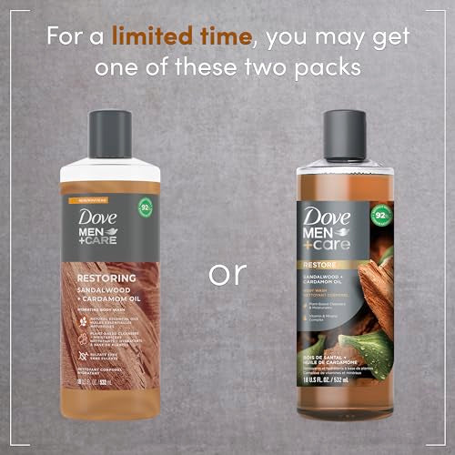 Dove Men+Care Body Wash Sandalwood + Cardamom Oil 4 Count to Rebuild Skin in the Shower with Plant-Based Cleansers and Moisturizers 18 oz