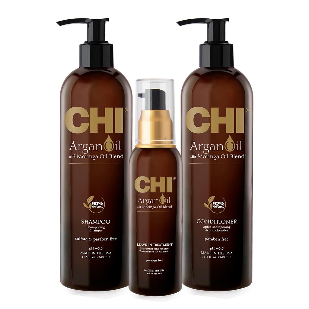 CHI Argan Oil plus Moringa Oil Luxe Trio Kit with Shampoo, Conditioner and Moringa Oil (Set of 3), 11 fl. oz.